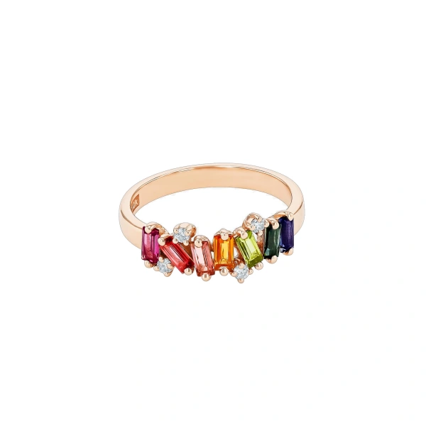 Suzanne Kalan Amalfi Burst Rainbow Half Band in 14K Rose Gold | Fine Rings | Coveti