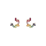 Suzanne Kalan Amalfi Burst Rainbow Sideways Mini Hoops in 14K Yellow Gold | Fine Earrings | Coveti