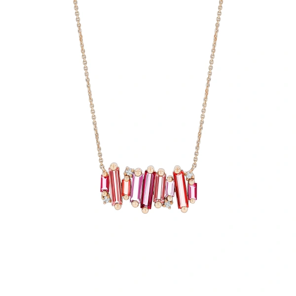 Suzanne Kalan Amalfi Burst Red Mix Stacker Pendant in 14K Rose Gold | Fine Necklaces | Coveti