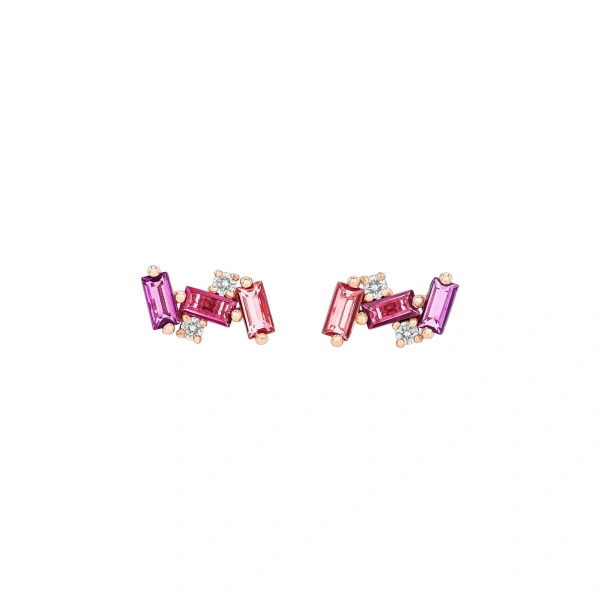 Suzanne Kalan Amalfi Burst Red Ombre Studs in 14K Rose Gold | Fine Earrings | Coveti