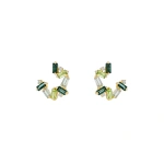 Suzanne Kalan Amalfi Burst Sideways Mini Hoops in 14K Yellow Gold, Green Mix | Fine Earrings | Coveti