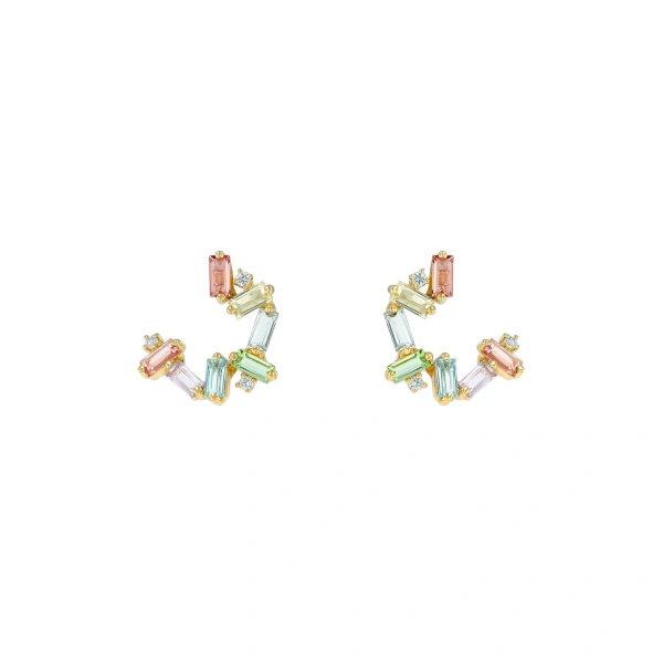 Suzanne Kalan Amalfi Burst Sideways Mini Hoops in 14K Yellow Gold, Pastel | Fine Earrings | Coveti