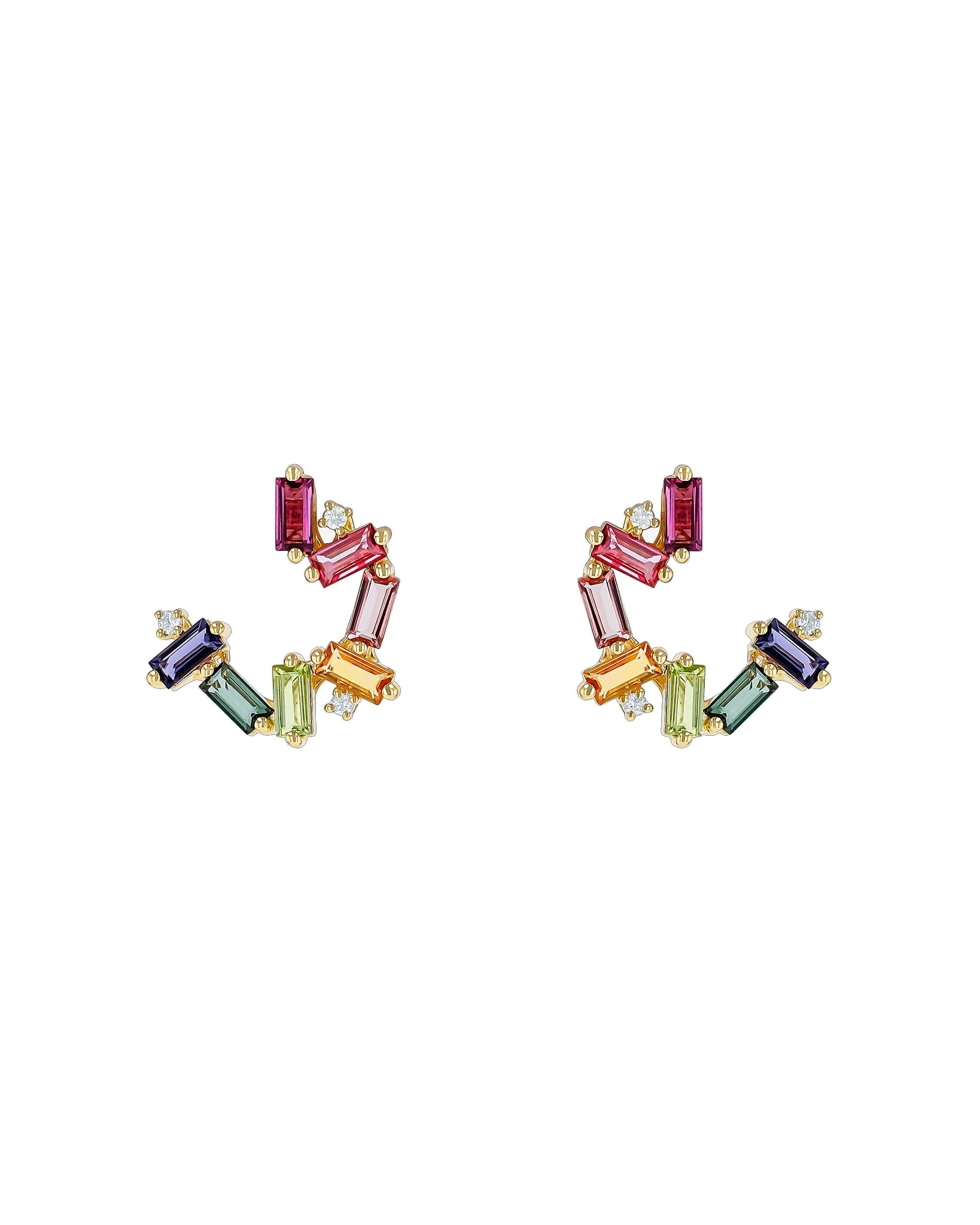 Suzanne Kalan Amalfi Burst Sideways Mini Hoops in 14K Yellow Gold, Rainbow Suzanne Kalan Amalfi Burst Sideways Mini Hoops in 14K Yellow Gold, Rainbow | Fine Earrings | Coveti