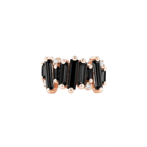Suzanne Kalan Amalfi Burst Stacker Half Band in 14K Rose Gold, Black Night Quartz | Fine Rings | Coveti
