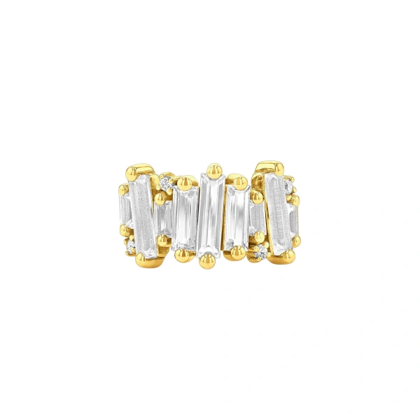 Suzanne Kalan Amalfi Burst Stacker Half Band in 14K Yellow Gold, White Topaz | Fine Rings | Coveti