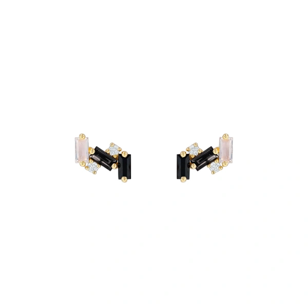 Suzanne Kalan Amalfi Burst Studs in 14K Yellow Gold, Black Ombre | Fine Earrings | Coveti