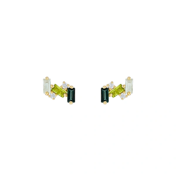 Amalfi Burst Studs in 14K Yellow Gold, Green Ombre