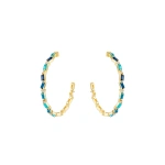 Suzanne Kalan Amalfi Burst Vertical Milli Hoops in 14K Yellow Gold, Blue Ombre | Fine Earrings | Coveti