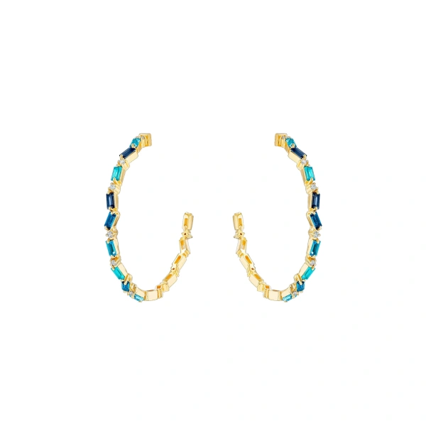 Suzanne Kalan Amalfi Burst Vertical Milli Hoops in 14K Yellow Gold, Blue Ombre | Fine Earrings | Coveti