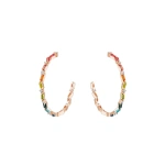 Suzanne Kalan Amalfi Burst Vertical Rainbow Milli Hoops in 14K Rose Gold | Fine Earrings | Coveti