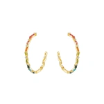 Suzanne Kalan Amalfi Burst Vertical Rainbow Milli Hoops in 14K Yellow Gold | Fine Earrings | Coveti