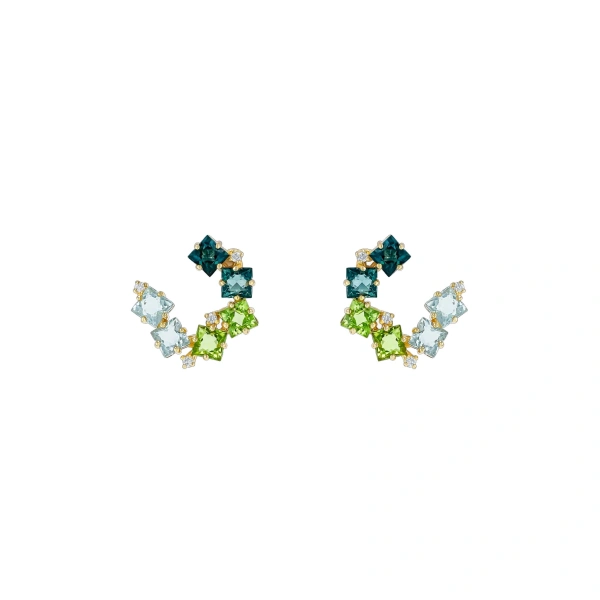 Amalfi Clover Green Ombre Sideways Hoops in 14K Yellow Gold
