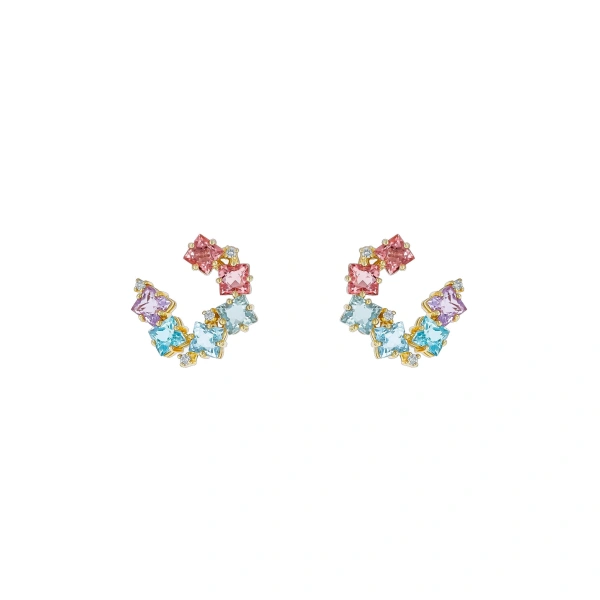 Amalfi Clover Pastel Ombre Sideways Hoops in 14K Yellow Gold
