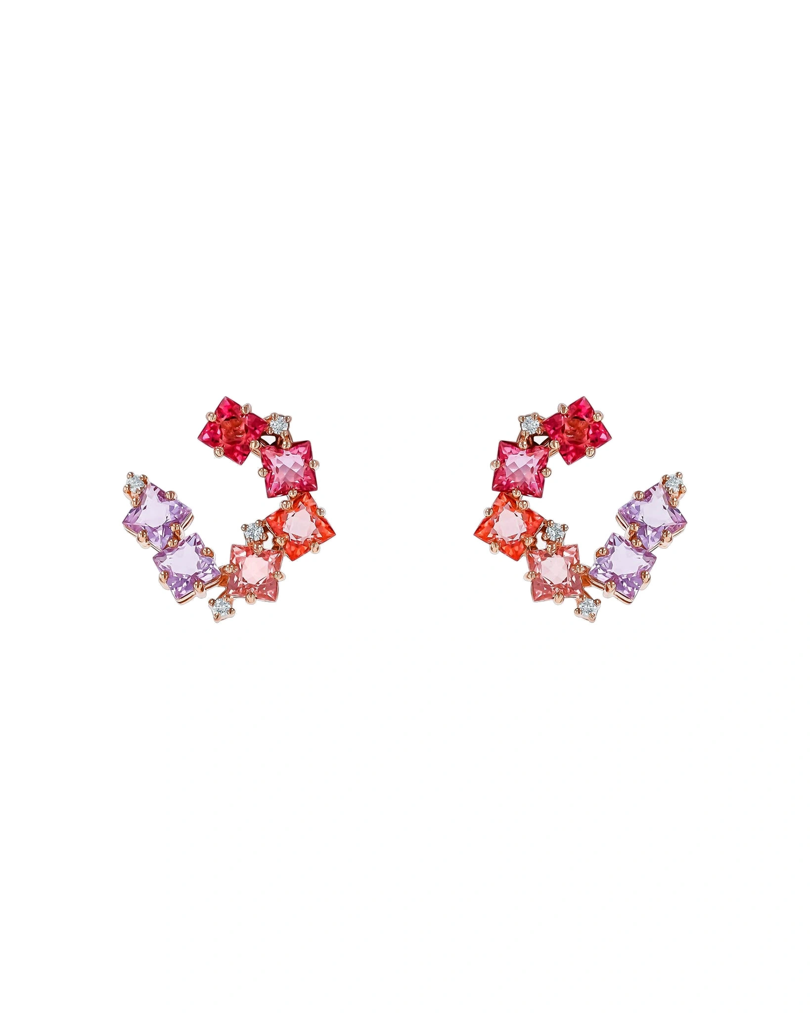 Suzanne Kalan Amalfi Clover Red Ombre Sideways Hoops in 14K Rose Gold Suzanne Kalan Amalfi Clover Red Ombre Sideways Hoops in 14K Rose Gold | Fine Earrings | Coveti