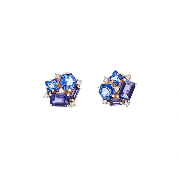 Amalfi Dark Blue Mix Blossom Studs in 14K Rose Gold