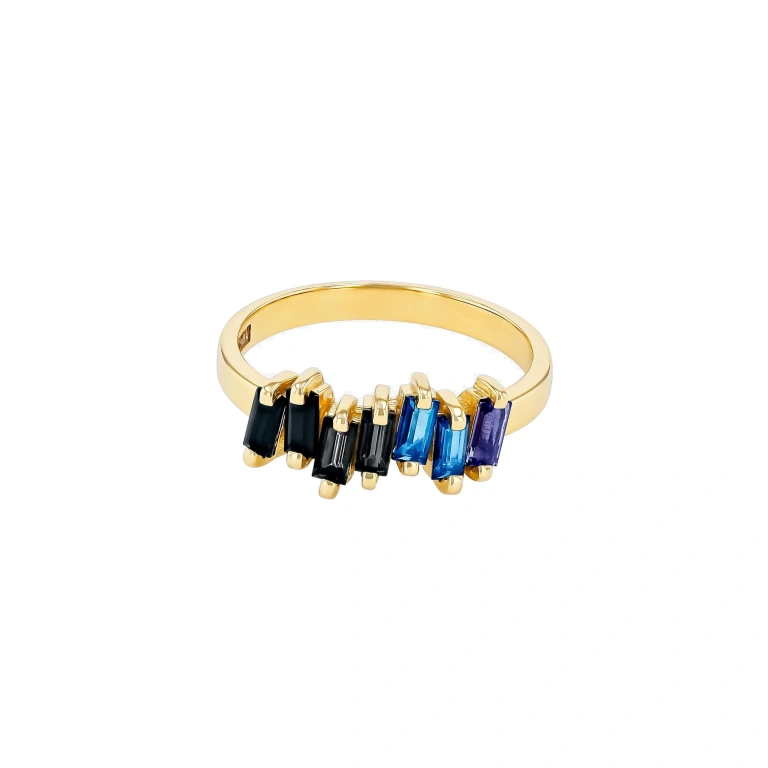 Suzanne Kalan Amalfi Dark Blue Ombre Half Band in 14K Yellow Gold | Fine Rings | Coveti