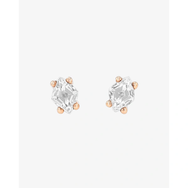 Suzanne Kalan Amalfi Diamond Cut White Topaz Studs in 14K Rose Gold | Fine Earrings | Coveti