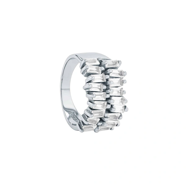 Suzanne Kalan Amalfi Double Row Half Band in 14K White Gold, White Topaz | Fine Rings | Coveti