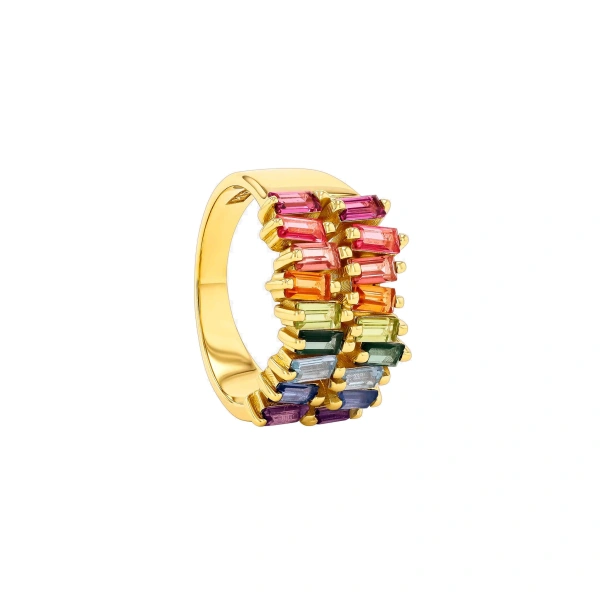 Suzanne Kalan Amalfi Double Row Rainbow Half Band in 14K Yellow Gold | Fine Rings | Coveti