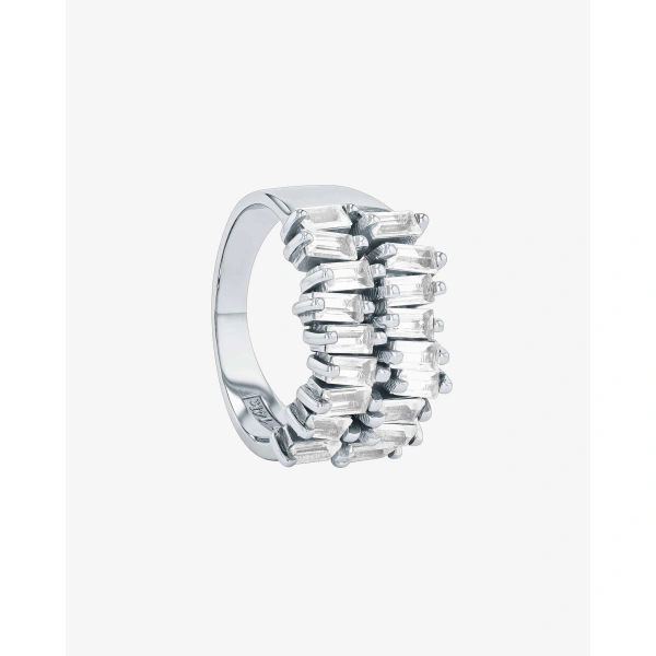 Suzanne Kalan Amalfi Double Row White Topaz Half Band in 14K White Gold | Fine Rings | Coveti