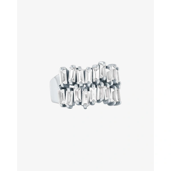 Suzanne Kalan Amalfi Double Row White Topaz Half Band in 14K White Gold | Fine Rings | Coveti