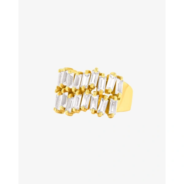 Suzanne Kalan Amalfi Double Row White Topaz Half Band in 14K Yellow Gold | Fine Rings | Coveti