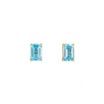 Suzanne Kalan Amalfi Emerald Cut Blue Topaz Studs in 14K Yellow Gold | Fine Earrings | Coveti