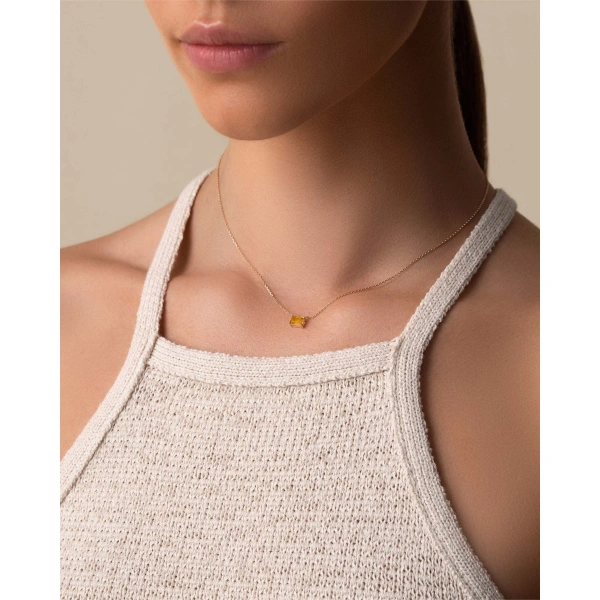 Suzanne Kalan Amalfi Emerald Cut Citrine Pendant in 14K Rose Gold | Fine Necklaces | Coveti