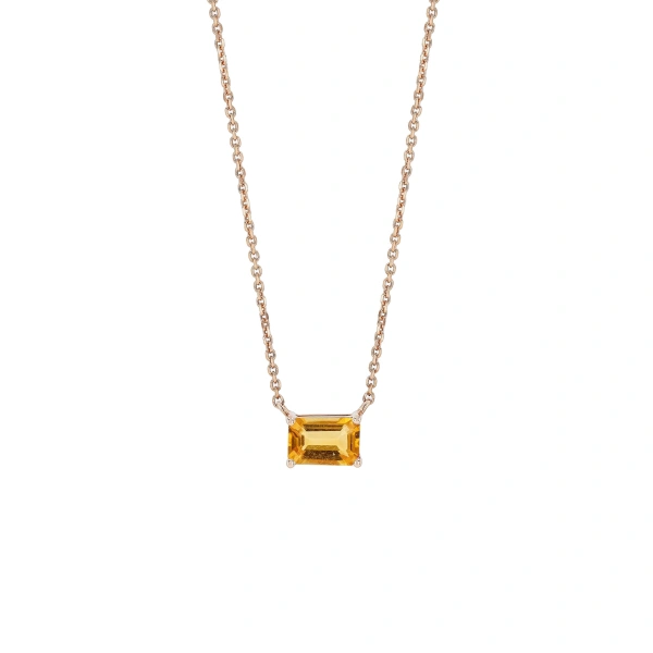 Suzanne Kalan Amalfi Emerald Cut Citrine Pendant in 14K Rose Gold | Fine Necklaces | Coveti