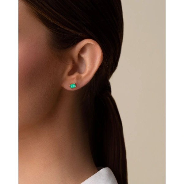 Suzanne Kalan Amalfi Emerald Cut Green Onyx Studs in 14K Yellow Gold | Fine Earrings | Coveti