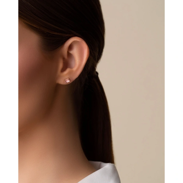 Suzanne Kalan Amalfi Emerald Cut Morganite Topaz Studs in 14K Rose Gold | Fine Earrings | Coveti