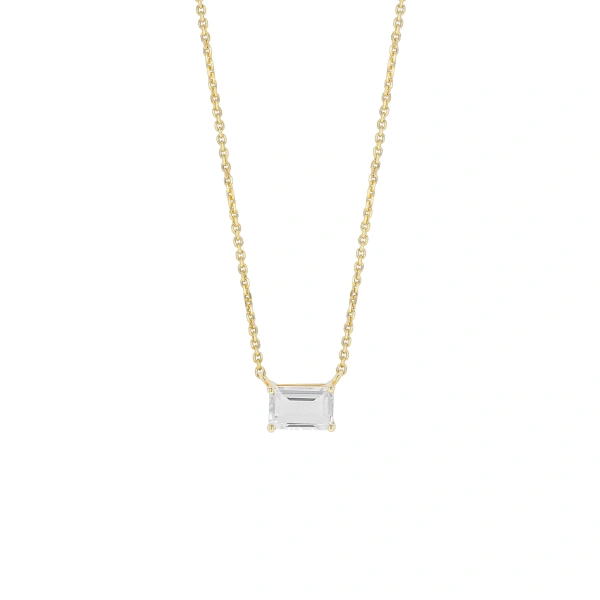 Suzanne Kalan Amalfi Emerald Cut Pendant in 14K Yellow Gold, White Topaz | Fine Necklaces | Coveti