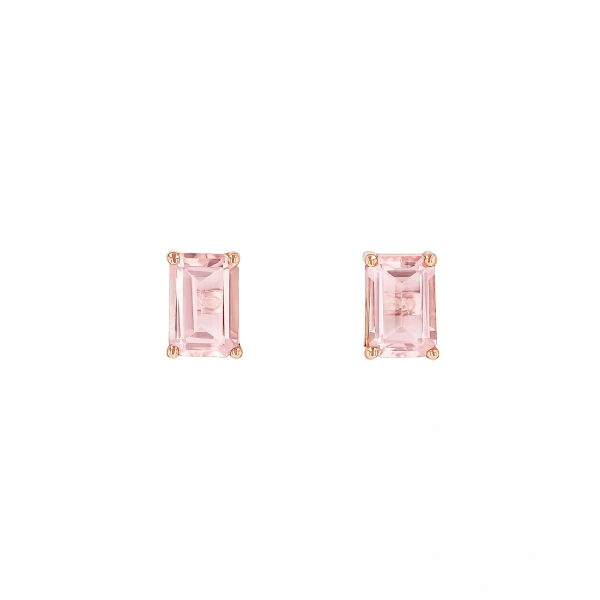 Suzanne Kalan Amalfi Emerald Cut Studs in 14K Rose Gold, Morganite Topaz | Fine Earrings | Coveti