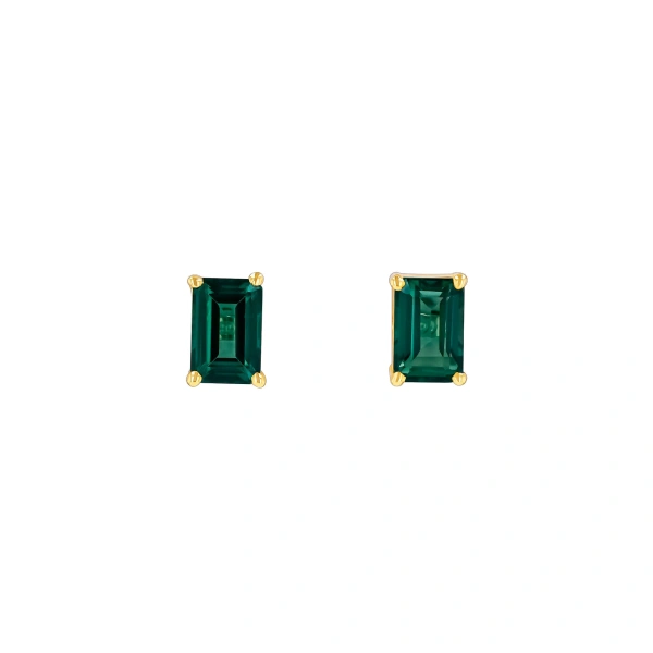 Suzanne Kalan Amalfi Emerald Cut Studs in 14K Yellow Gold, Green Envy Topaz | Fine Earrings | Coveti