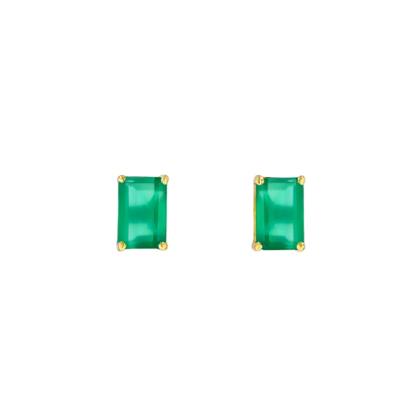 Suzanne Kalan Amalfi Emerald Cut Studs in 14K Yellow Gold, Green Onyx | Fine Earrings | Coveti
