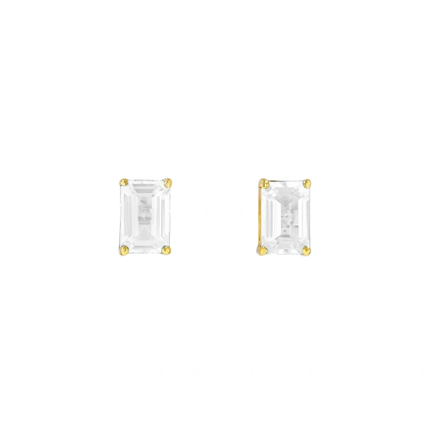 Suzanne Kalan Amalfi Emerald Cut Studs in 14K Yellow Gold, White Topaz | Fine Earrings | Coveti