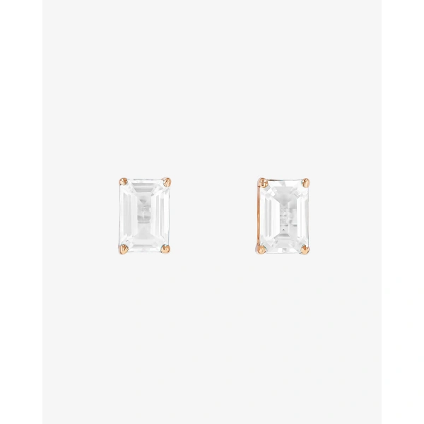 Suzanne Kalan Amalfi Emerald Cut White Topaz Studs in 14K Rose Gold | Fine Earrings | Coveti