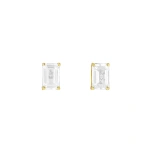 Suzanne Kalan Amalfi Emerald Cut White Topaz Studs in 14K White Gold | Fine Earrings | Coveti