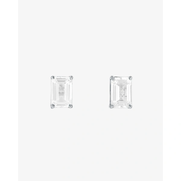 Suzanne Kalan Amalfi Emerald Cut White Topaz Studs in 14K Yellow Gold | Fine Earrings | Coveti