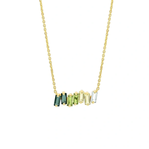 Suzanne Kalan Amalfi Green Ombre Bar Pendant in 14K Yellow Gold | Fine Necklaces | Coveti