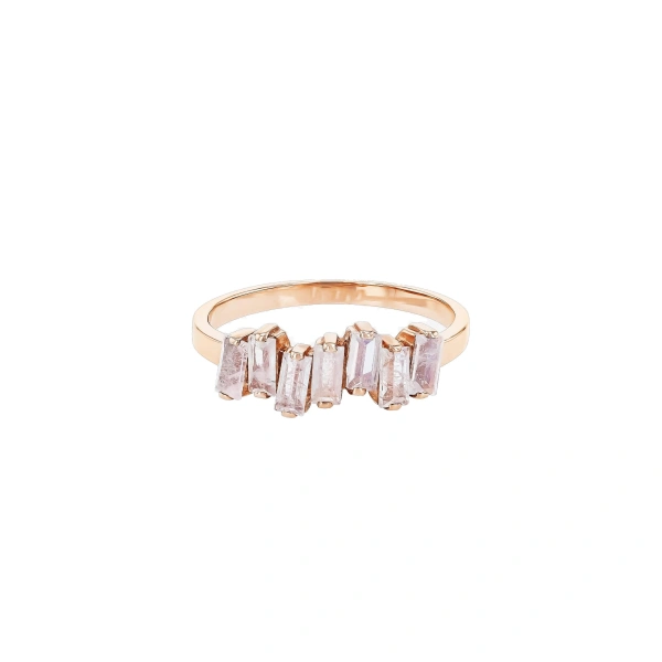Suzanne Kalan Amalfi Half Band in 14K Rose Gold, Rainbow Moonstone | Fine Rings | Coveti