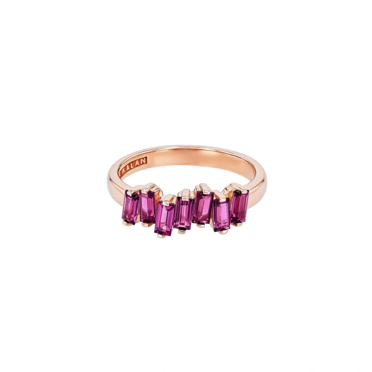 Suzanne Kalan Amalfi Half Band in 14K Rose Gold, Rhodolite | Fine Rings | Coveti