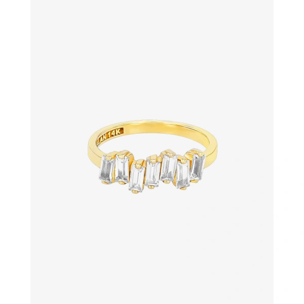 Suzanne Kalan Amalfi Half Band in 14K Rose Gold, White Topaz | Fine Rings | Coveti