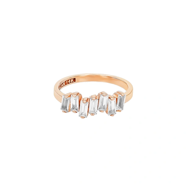 Suzanne Kalan Amalfi Half Band in 14K Rose Gold, White Topaz | Fine Rings | Coveti