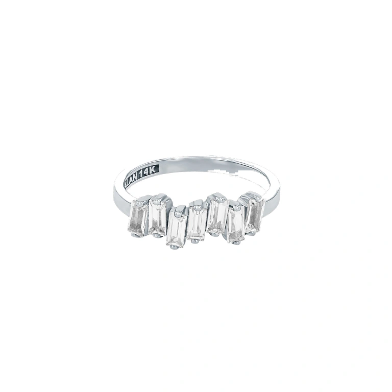 Suzanne Kalan Amalfi Half Band in 14K White Gold, White Topaz | Fine Rings | Coveti