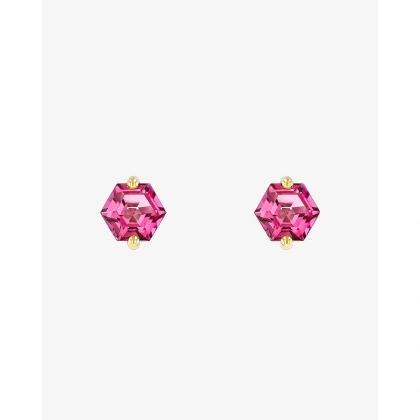 Suzanne Kalan Amalfi Hexagon Pink Topaz Studs in 14K Rose Gold | Fine Earrings | Coveti