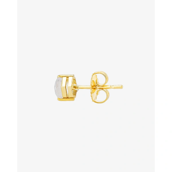 Suzanne Kalan Amalfi Hexagon Rainbow Moonstone Studs in 14K Yellow Gold | Fine Earrings | Coveti