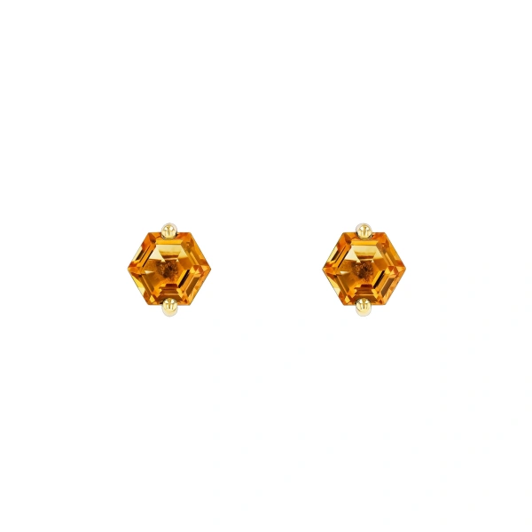 Suzanne Kalan Amalfi Hexagon Studs in 14K Yellow Gold, Citrine | Fine Earrings | Coveti