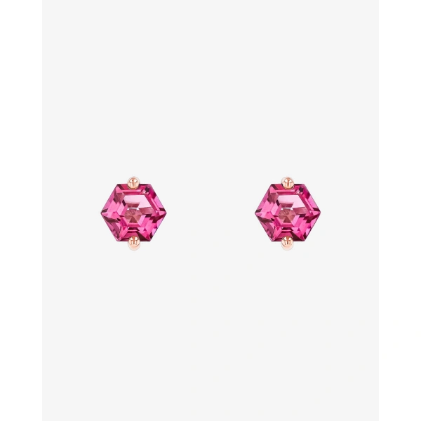 Suzanne Kalan Amalfi Hexagon Studs in 14K Yellow Gold, Pink Topaz | Fine Earrings | Coveti