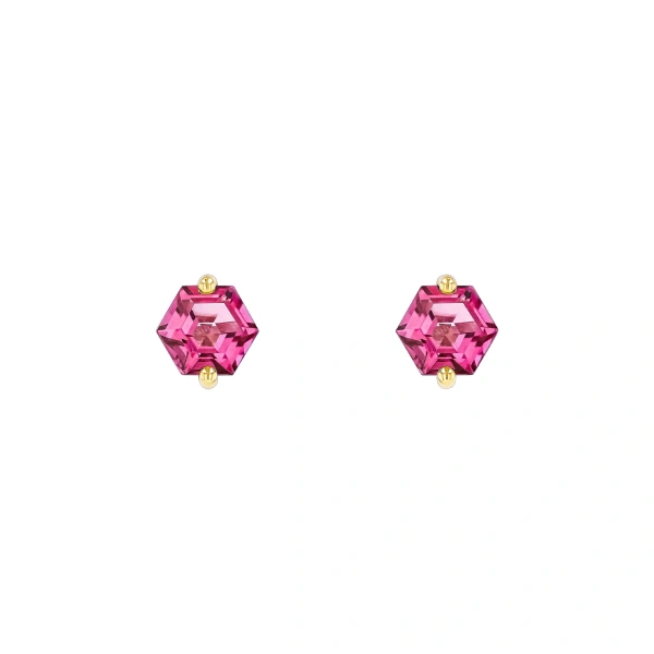 Suzanne Kalan Amalfi Hexagon Studs in 14K Yellow Gold, Pink Topaz | Fine Earrings | Coveti